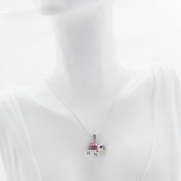 Genuine Ruby and Sapphire Lucky Elephant Necklace in 925 Sterling Silver - Picture 4 of 5